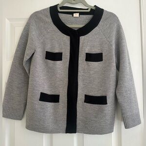 Vintage J. Crew Grey Merino Wool Blazer Cardigan With Black Detailing